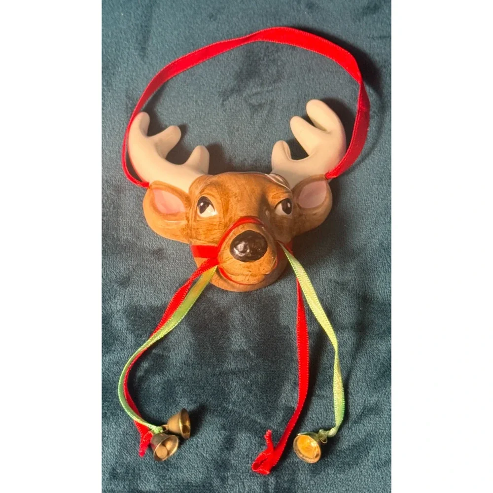 VTG Midwest Imports Reindeer Head Ceramic Christmas Ornament Taiwan - See Pics